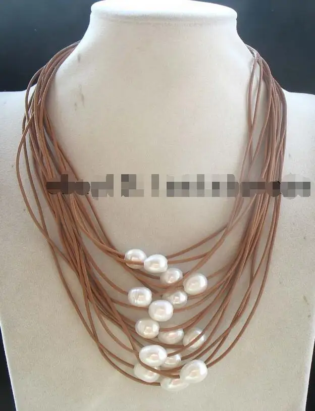 

FREE SHIPPING HOT sell new Style >>>>15rows freshwater pearl white egg 9-12mm necklace 17