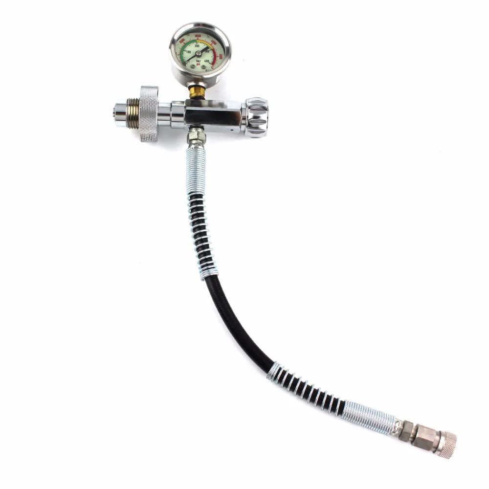 

PCP Scuba Air Refill Din Valve Adaptor Filling Station Stainless Steel with 25mm/40mm High Pressure Gauge and 8mm Quick Sockets