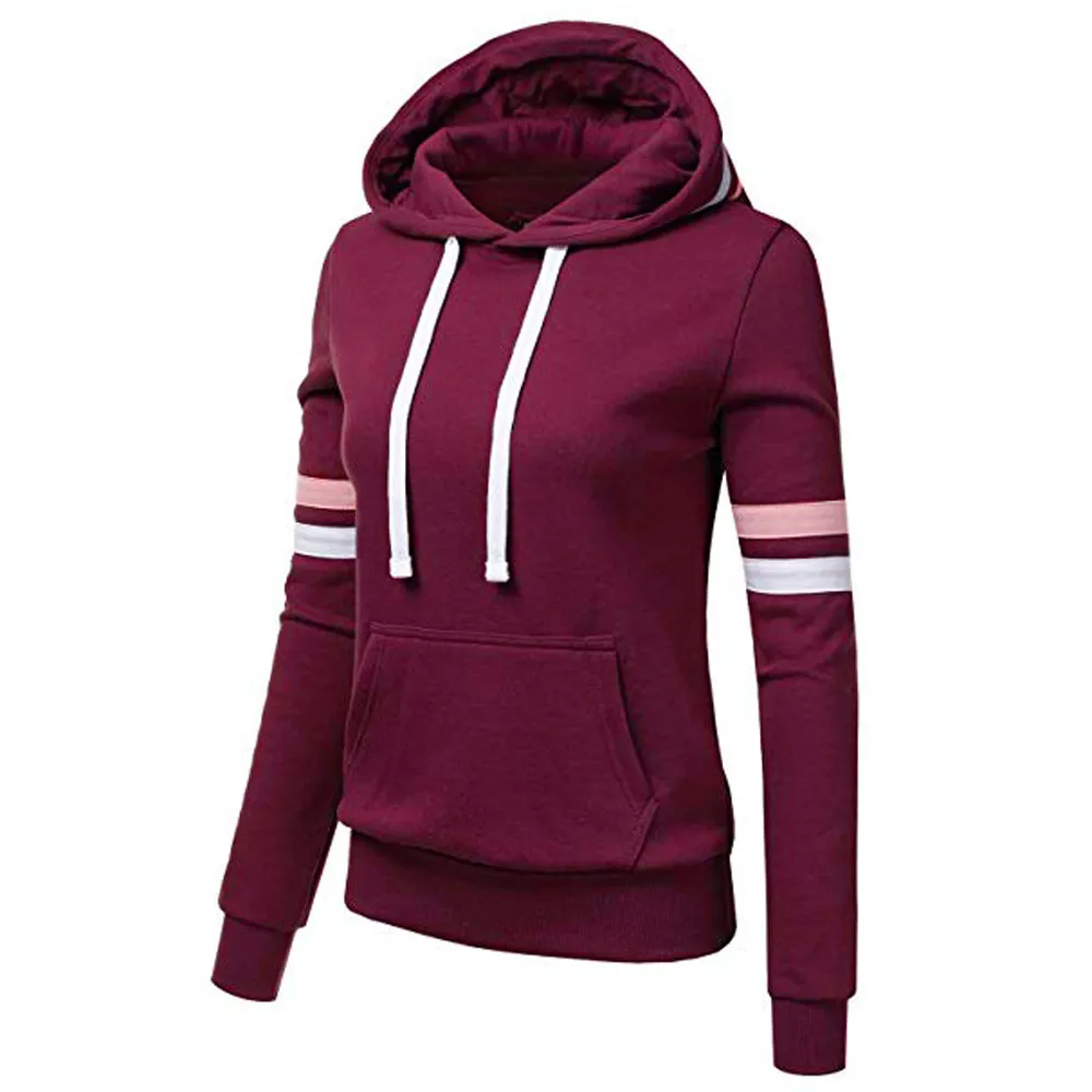 Womail hoodie Sweatshirts ladies women's hoodies Women Stripe Long Sleeve Blouse Hooded Pocket Pull
