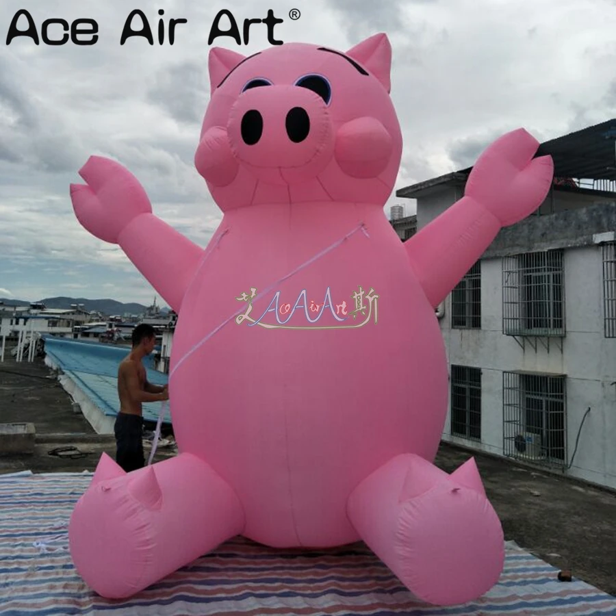  Charming naive huge pink sitting inflatable pig with hands up cartoon animal replica for advertisin