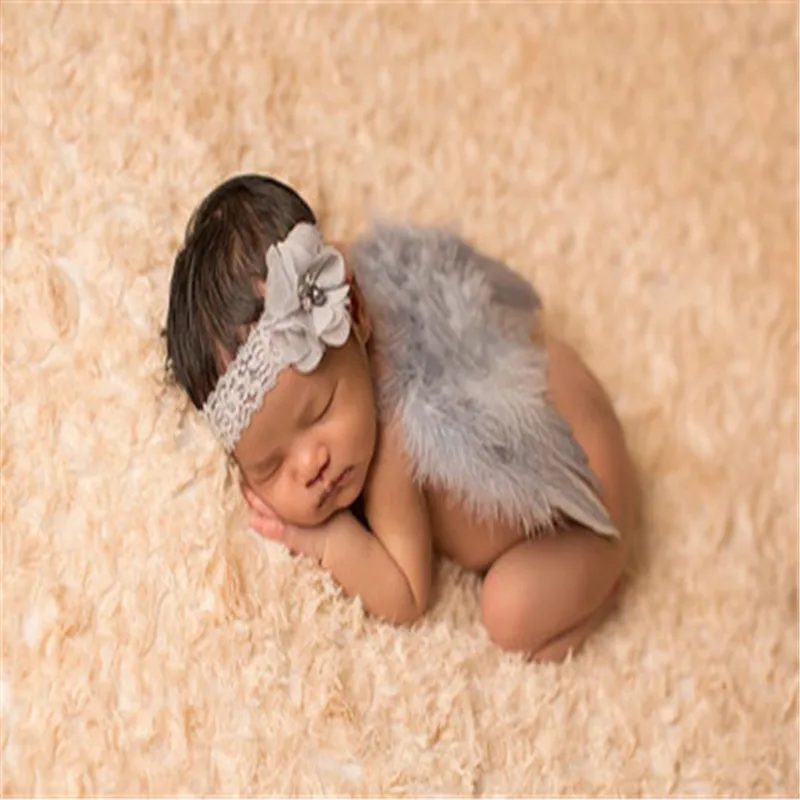 Милый реквизит для фотосъемки новорожденных мальчиков и девочек, белые крылья ангела, Детские перьевые крылья, аксессуары для волос для девочек 0-6 месяцев