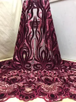 

2019 5yards /lot luxury gold sequins trim lace with purple African George flannel lace fabric for party dresses YYZ0628221