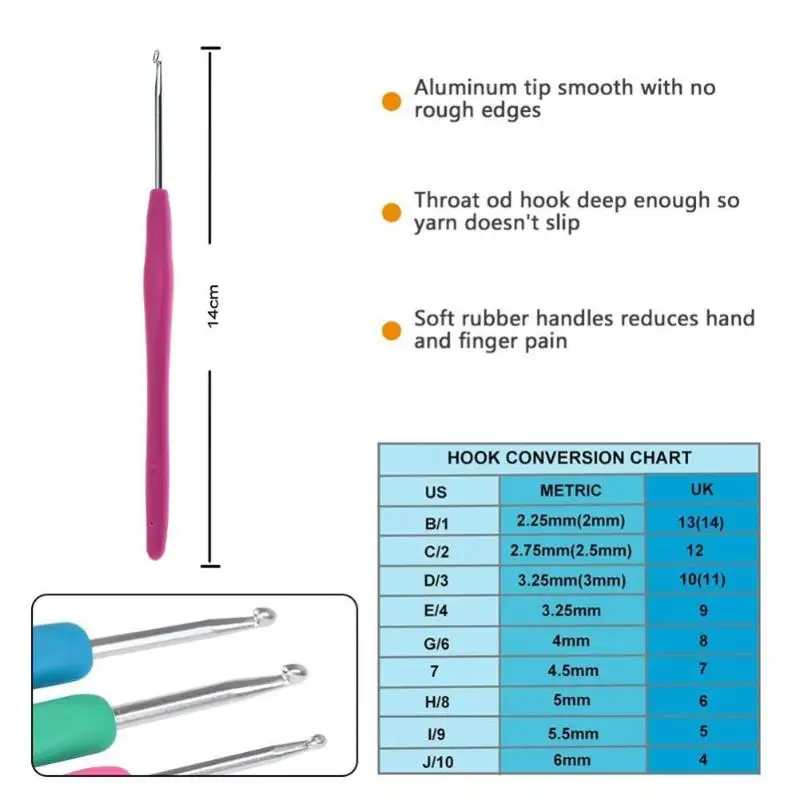 72 шт./компл. крючки комплекты инструменты для шитья "сделай сама" инструмент Вязание иглы подарок шитье аксессуары мягкая резиновая ручка вязальные крючки