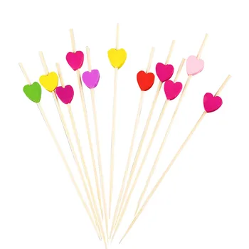 

100Pcs heart-shaped fruit skewers 12cm bamboo stick cocktail fork wood fruit appetizer toothpick beads fruit wood toothpick