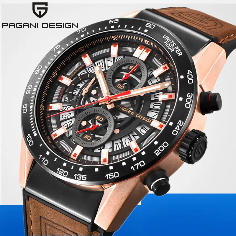 

PAGANI DESIGN Luxury Brand Men's Watches Fashion Waterproof Sport Chronograph Leather Quartz Watch Rosefield Relogios Masculino