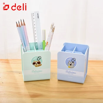 

Deli ABS Plastic Pen Holder Cute Creative Multi-functional Pen Holder Pencil Storage Box 4 Grids Students Kits School Supplies