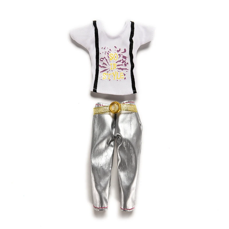 

2PCS = 1X T-Shirt + 1X Tight Pant Cartoon Letter Printing Doll Suits Lovely Short Sleeve T-shirts Pants For Doll Clothing