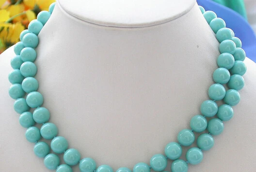 

FREE SHIPPING>>>@@ > N3044 33" 10mm turquoise round SOUTH SEA SHELL PEARL NECKLACE