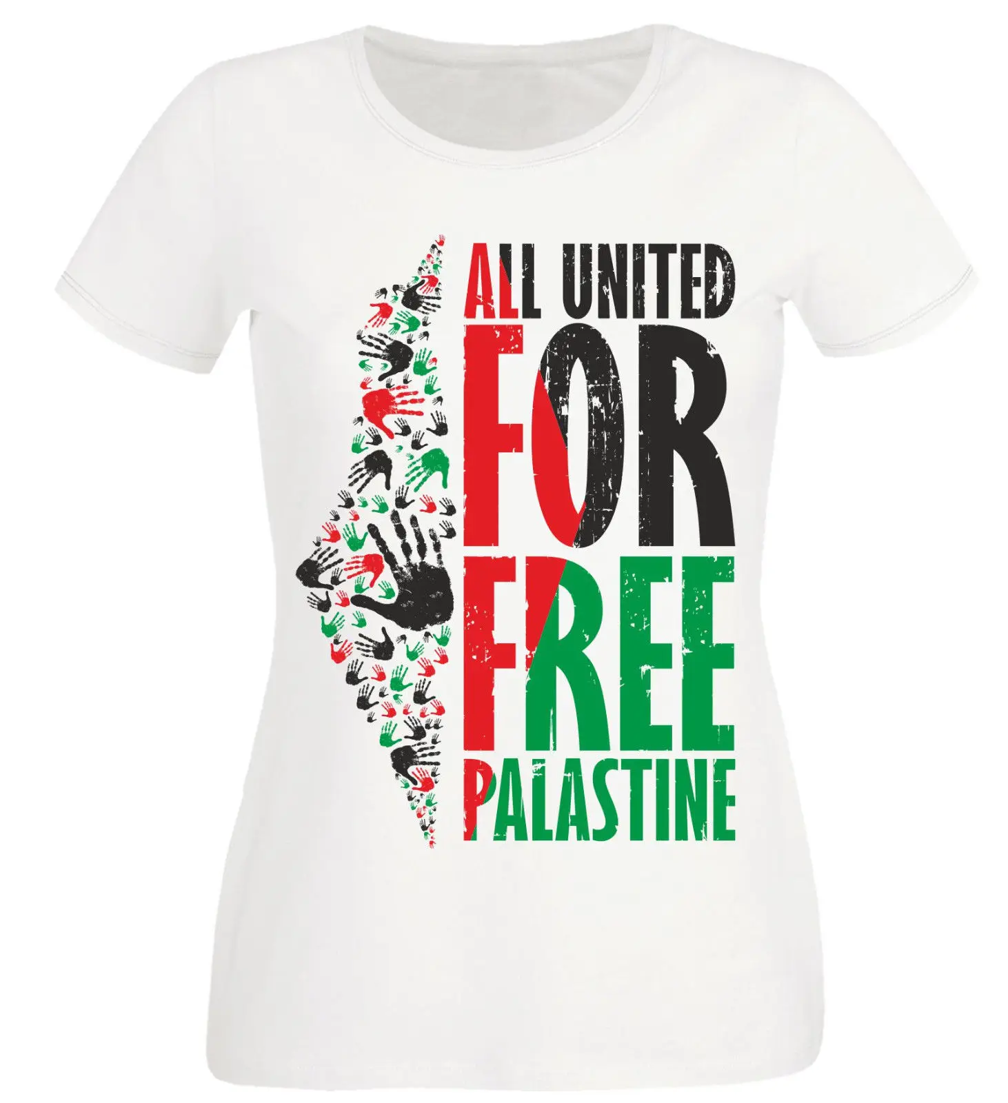 

Fashion Women T Shirts Round Neck T-Shirt All United for Free Palastine - Palestine Gaza Knows Printed T-Shirt Women