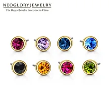 Neoglory Австрийский Стразы Шарм светильник, желтый, золотой, цветной серьги-гвоздики Комплект сережек для женщин Индия ювелирные изделия Коелф