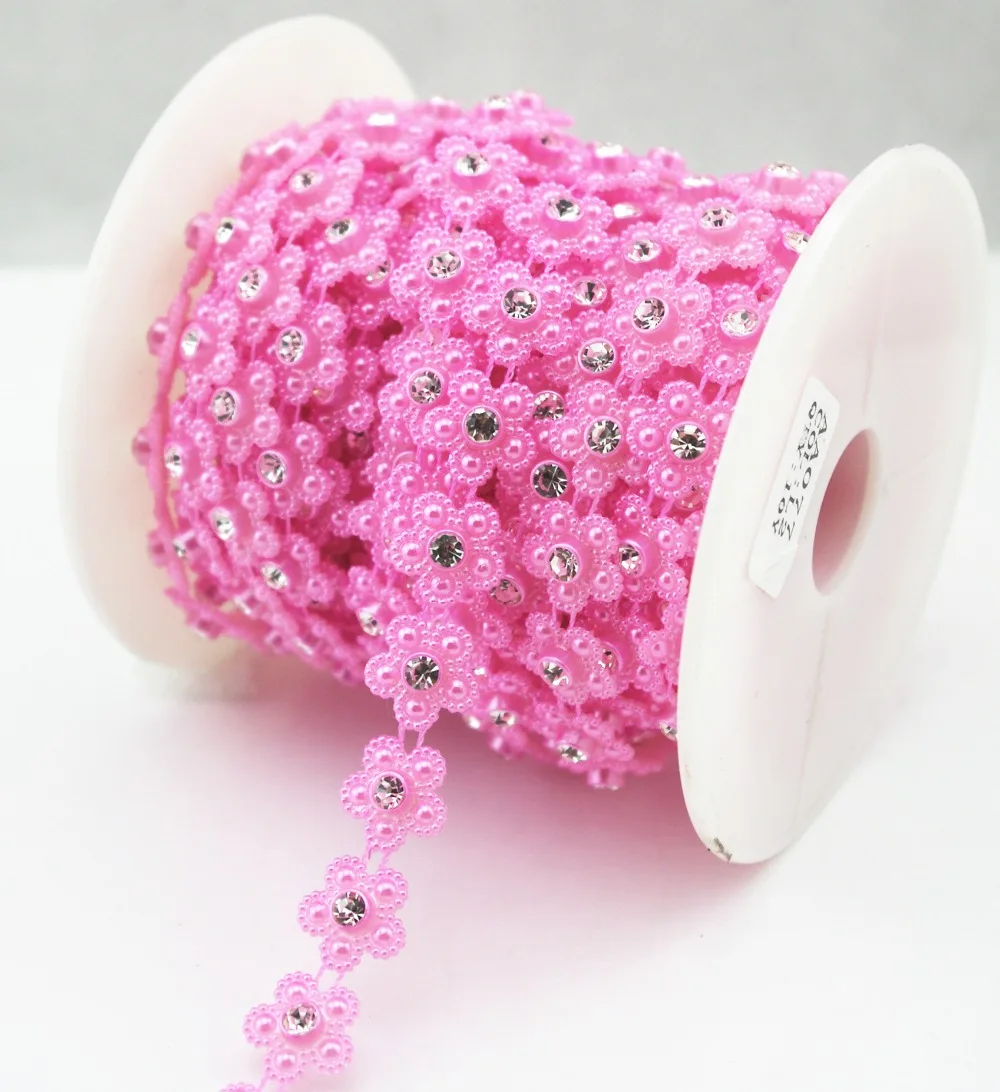 14mm Pink Pearl Flower Chain Trims Sewing Costume Applique Cake Decoration LZ199 | Дом и сад