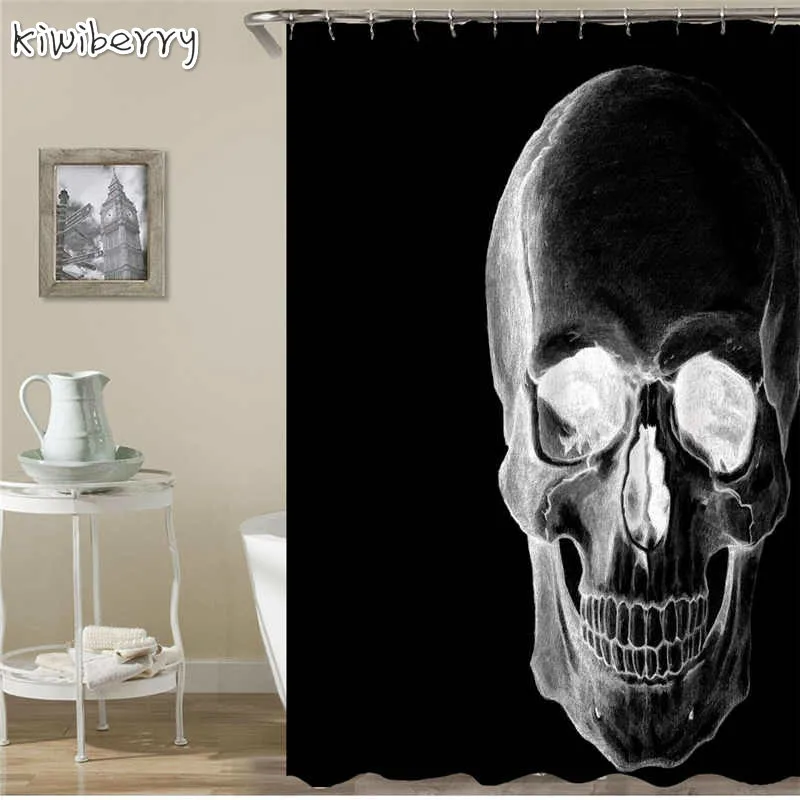 

Kiwiberry Horrific Skulls Print Bath Shower Curtain Fabric Liner With 12 HooksWaterproof And Mildewproof Bathroom Accessories