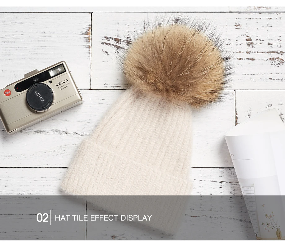 Woman Winter Hat Imitation Mink Fur Slouchy Beanie Thick Warm Turban Femme Straight Crochet Wool Hat Fur Pompom Skullies Beanies (18)