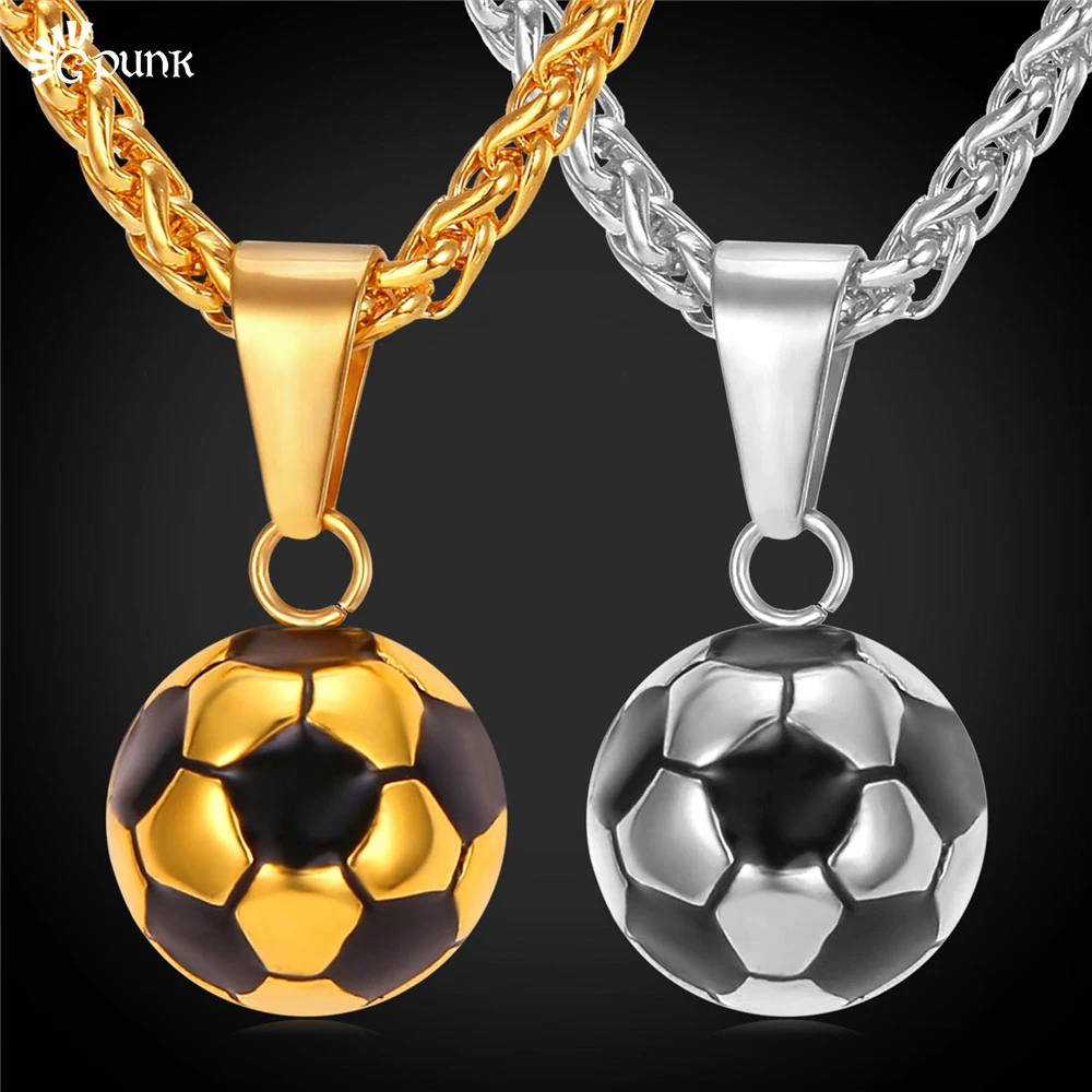 Never fade 316L stainless steel necklace football soccer jewelry mens