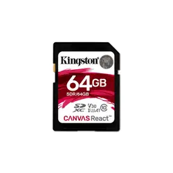 Kingston technology SD Canvas React, 64 ГБ, SDXC, Class 10, UHS-I, 100 МБ/с./с, черный