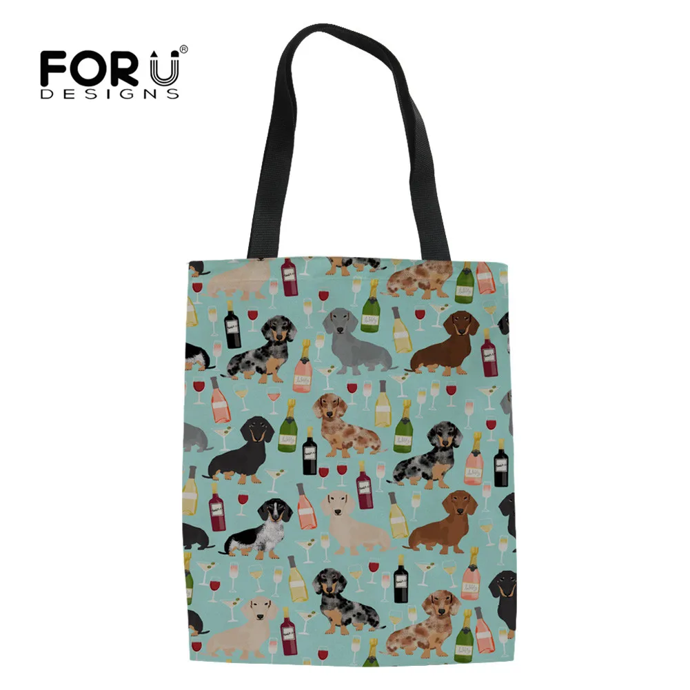 

FORUDESIGNS Dachshund Doxie Dog Printing Eco Reusable Grocery Bags Shopping Bag Women Shopper Handbags School Girls Totes Bag