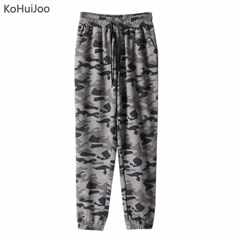 

KoHuiJoo Spring Autumn Camouflage Pants Women Loose Sports Pants Fashion Casual Drawstring Military Print Trousers