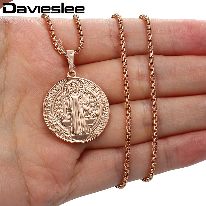 Женское круглое ожерелье Davieslee с кулоном Иисуса подвеской из розового золота 585