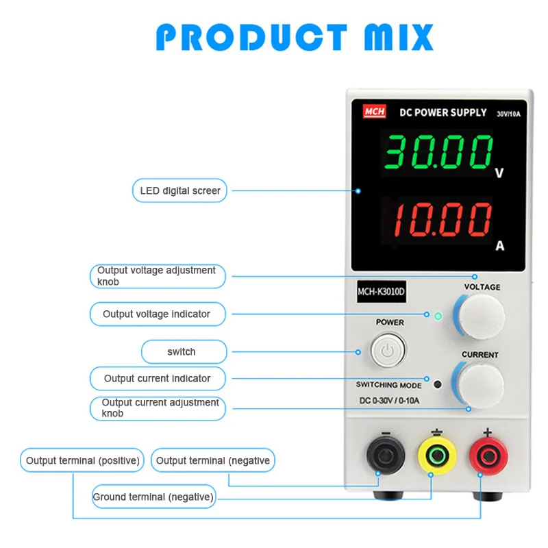 MCH-K3010D 30 в 10A импульсный источник питания постоянного тока ремонт телефона 4 Бит Цифровой Регулируемый регулятор напряжения 110 В 220 В лабораторный источник питания