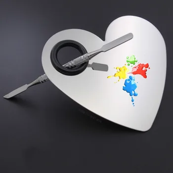 

304 Stainless Steel New Heart Shape Makeup Nail Palette Set Spatula Fashion Pallet Makeup Artist Tools Hot New