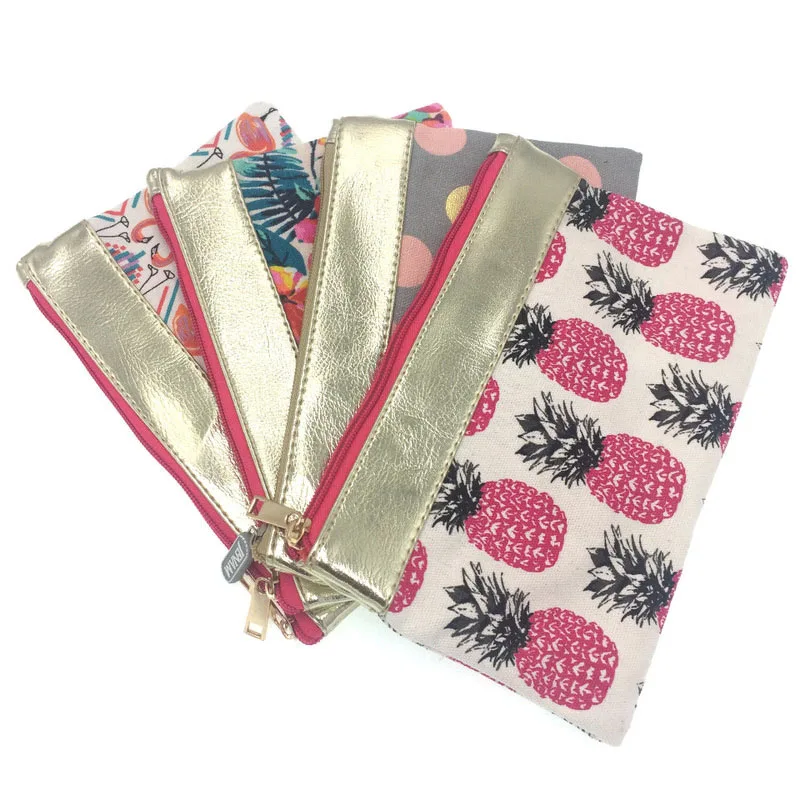 

KANDRA Quality Fabric Cosmetic Bag Tropical Pineapple Floral Pattern Travel Pouch Clutch New Small Zipper Change Purse 2019