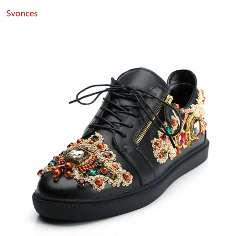 

Luxury Design Mixed Colors Platform Women Casual Shoes Lace-up Glitter Crystal Women Sneakers Rhinestone Embroider Ladies Shoes