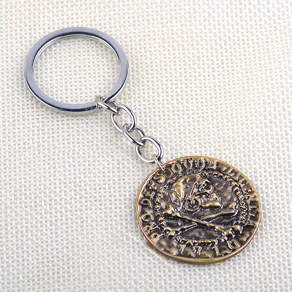 Unisex Anime Games Uncharted 4 A Thiefs End Drake Ancient Gold Plated Coins Corsair Skull Keychain  Vintage Key Chain Jewelry