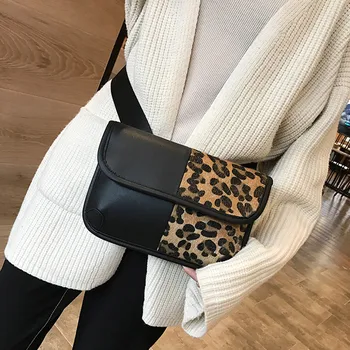 

Messenger bag women Fanny Pack Waist Pack Leopard splice Women's Crossbody Bags Phone Purse female Chest Belt Bags bolsas Black