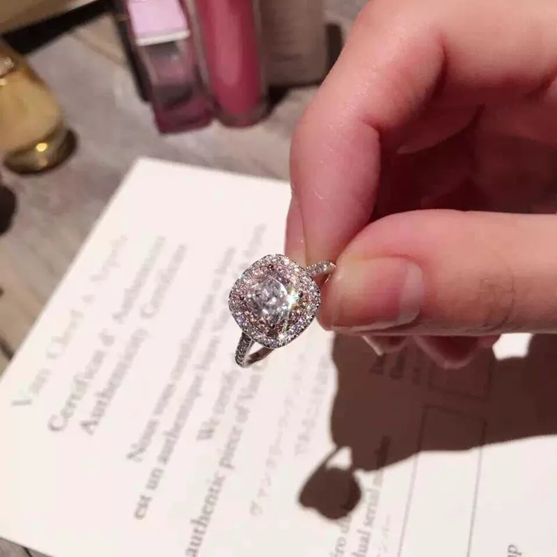 Подвески, качественная бижутерия, кольца для женщин из стерлингового серебра 925 пробы, кубический цирконий, свадебное розовое и белое квадратное Свадебное обручальное кольцо Anillo