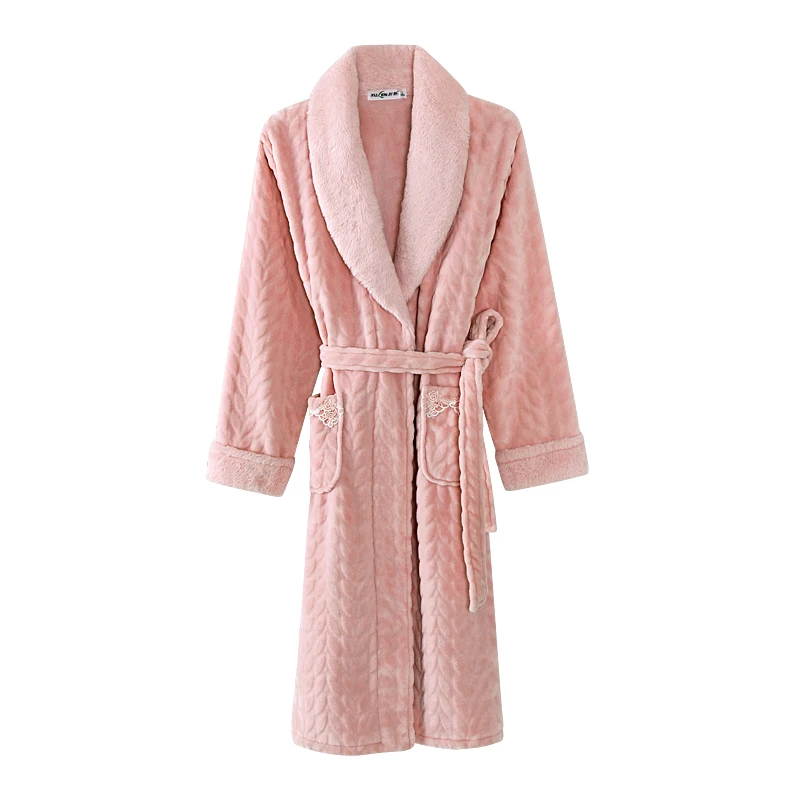 Bath Robe Women Winter Warm Coral Fleece Women's Bathrobe Nightgown ...