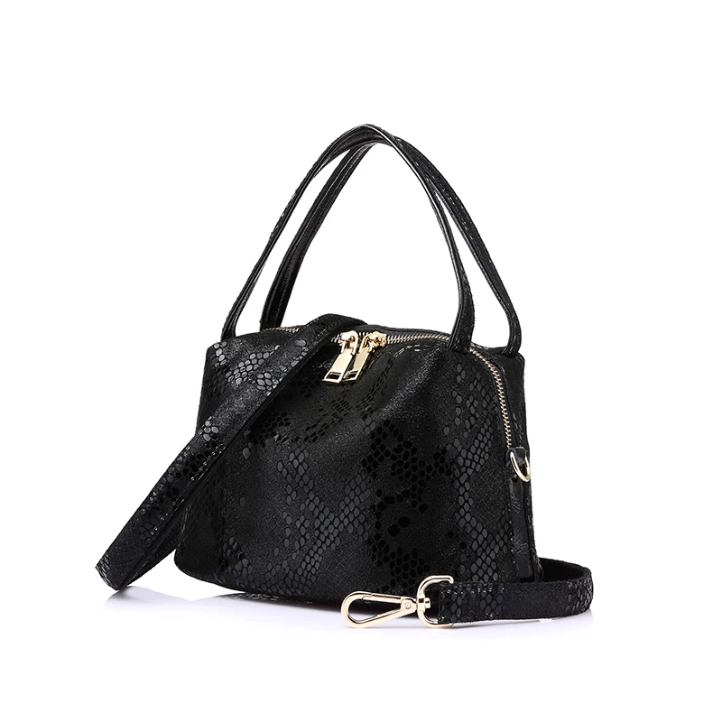 Realer брендовая новинка женщин серпантин Натуральная кожа Сумочка Дамы Сумка модные женские маленькие сумки маленький Hobos сумка - Цвет: Black Color