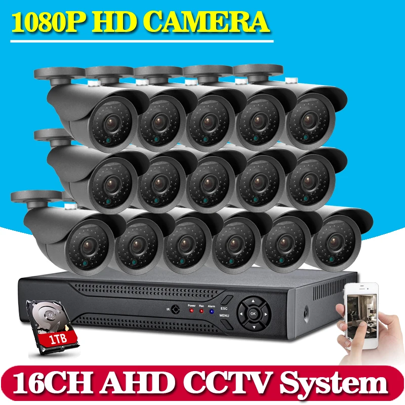 NINIVISION 16CH CCTV System 1080P AHD CCTV DVR System HD 16PCS CCTV Cameras 2 0MP Megapixels