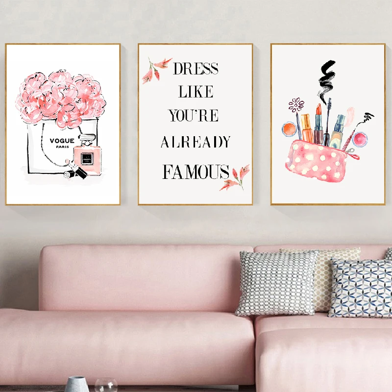 New painting teen rooms Fashion Pink Pictures Canvas Painting Teen Girls Room Decor Watercolor Vogue Makeup Posters And Prints Gifts For Her Calligraphy Aliexpress