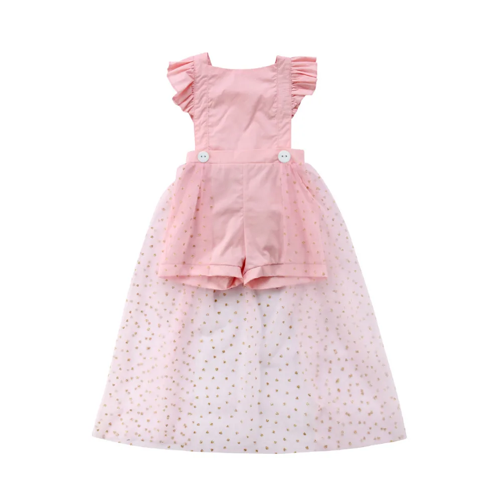 

Kid Girls Pink Gold Shining Polka Dot Dress Patchwork Trumpet Ruffles Fishtail Dress Outfits Clothing