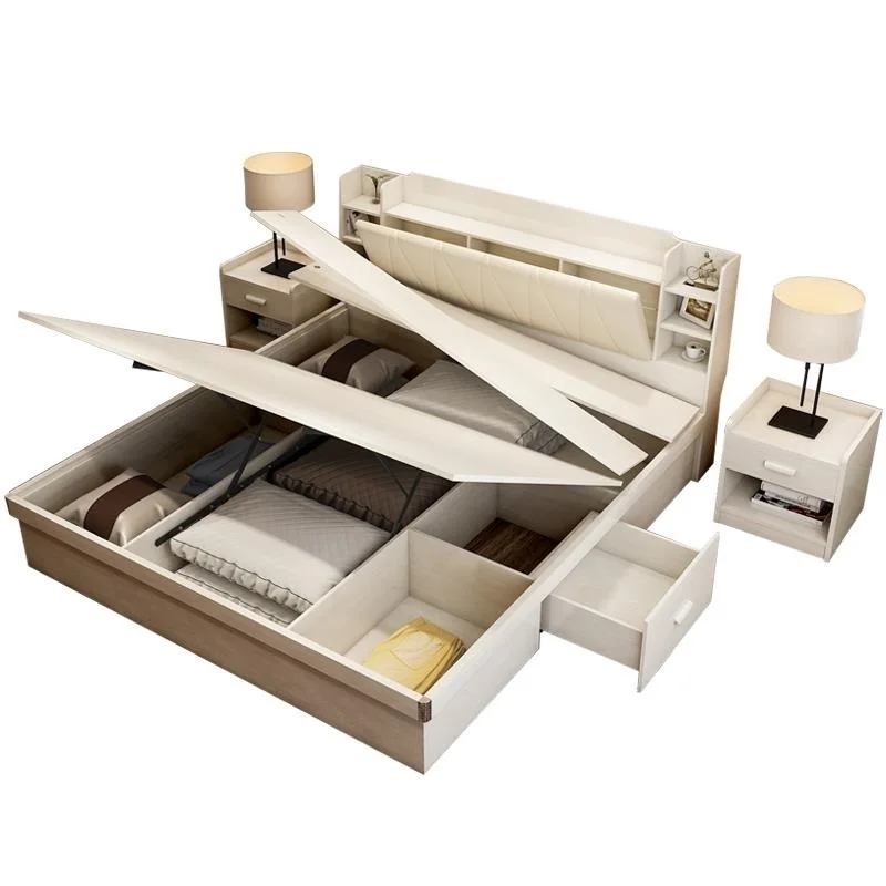 مضاءة الشقي مجموعة صناديق Yatak Mobili الحديثة Letto هل A كاستيللو واحدة Recamaras Moderna كاما دي Dormitorio غرفة نوم الأثاث Mueble السرير