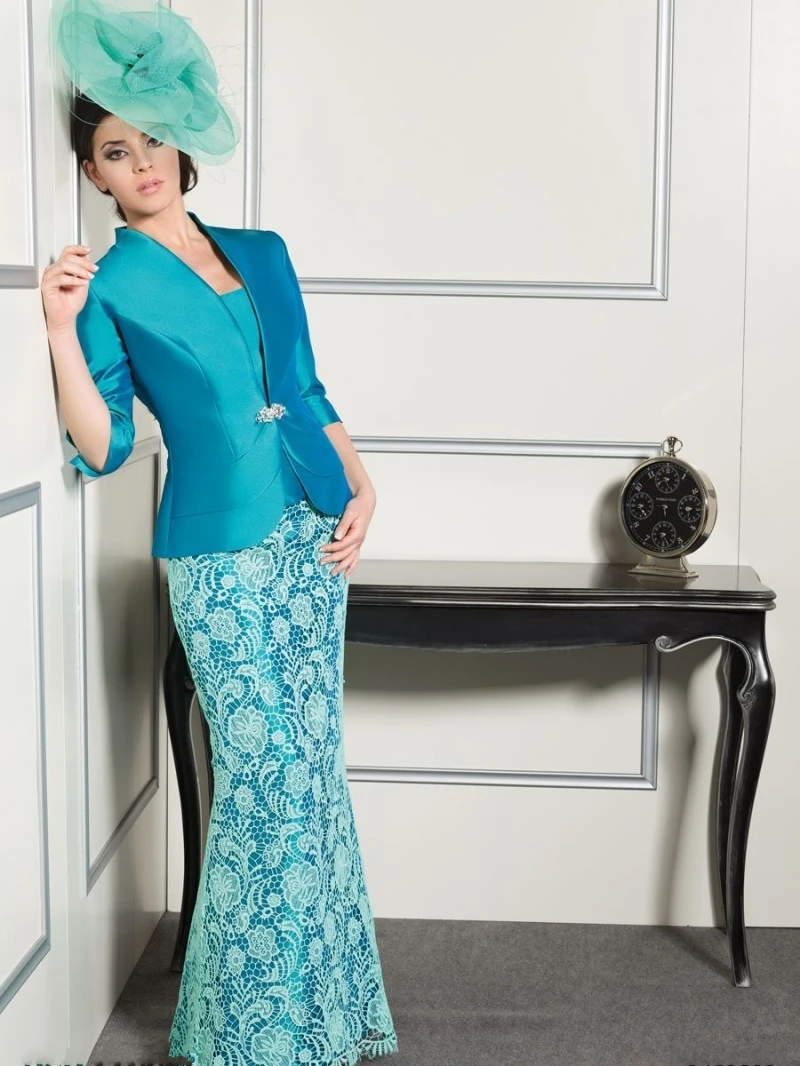 

New Arrival 2015 Lace Three Quarter Sleeve Mother of the Bride Dresses With Jacket Designer Gorgeous Godmother Suits Madrinha