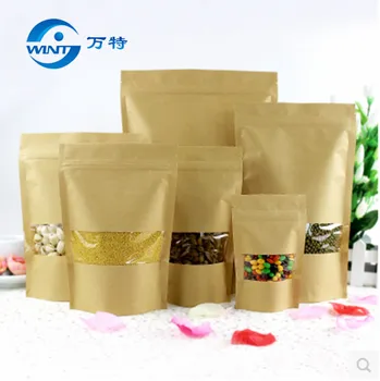

20cm*30cm,100pcs/lot,stand up Zipper/zip lock Kraft paper bag with window PE inside kraft bag for food free shipping
