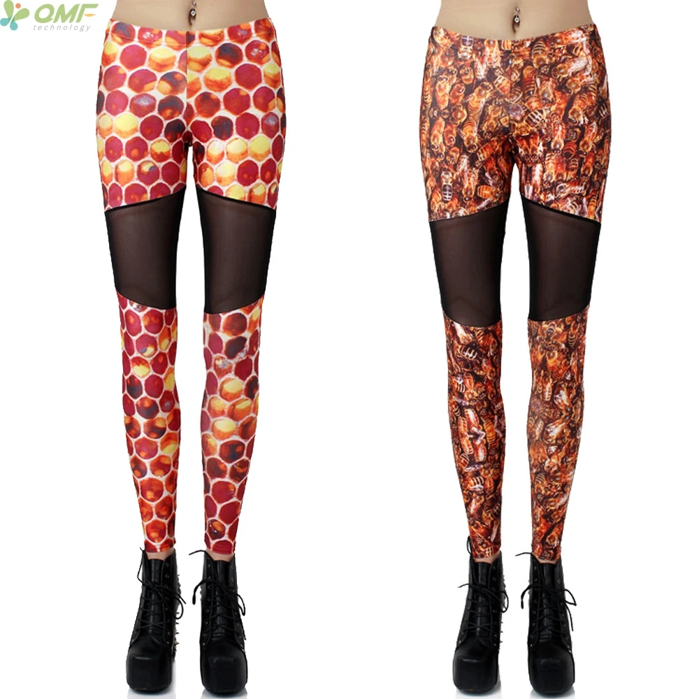 Golden Honeybee Full Print Punk Leggings Fashion Casual Pencil Trouser