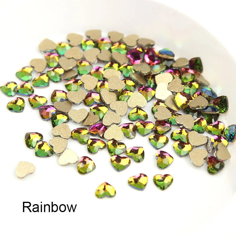 30pcs Flat back Colorful Mini Heart Nail Rhinestones For Nails Art Decorations Crystal Glass Stone Manicure 3D Shiny Strass Gem 