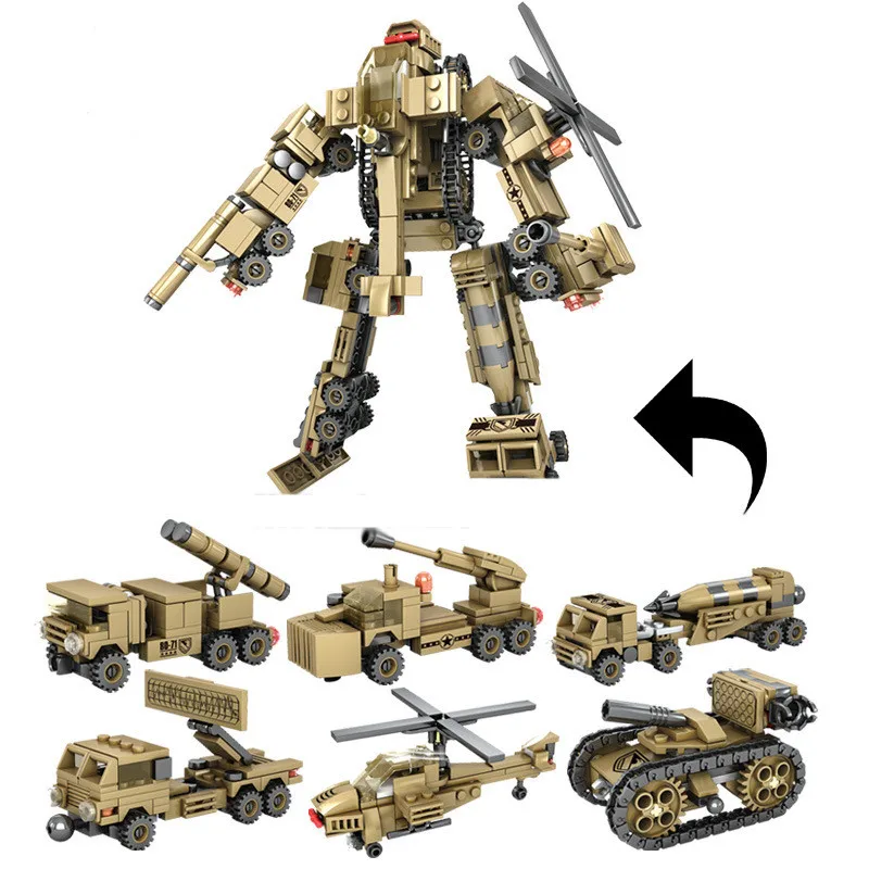 

6in 1 Children Assemble Small Particle Building Block Military Vehicle Special Police Assemble Patrol Machine Plastic Mosaic Toy