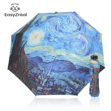 Paraguas de pintura de Van Gogh para hombre y mujer, sombrilla grande de negocios, no automática, de Arte Moderno, azul, para regalo