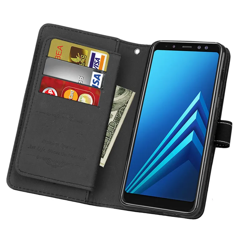 Для Samsung Galaxy J3 J5 J7 A3 A5 A7 A6 A8 плюс J4 J6 J8 чехол роскошный кожаный девяти карт чехол-портмоне с откидной крышкой