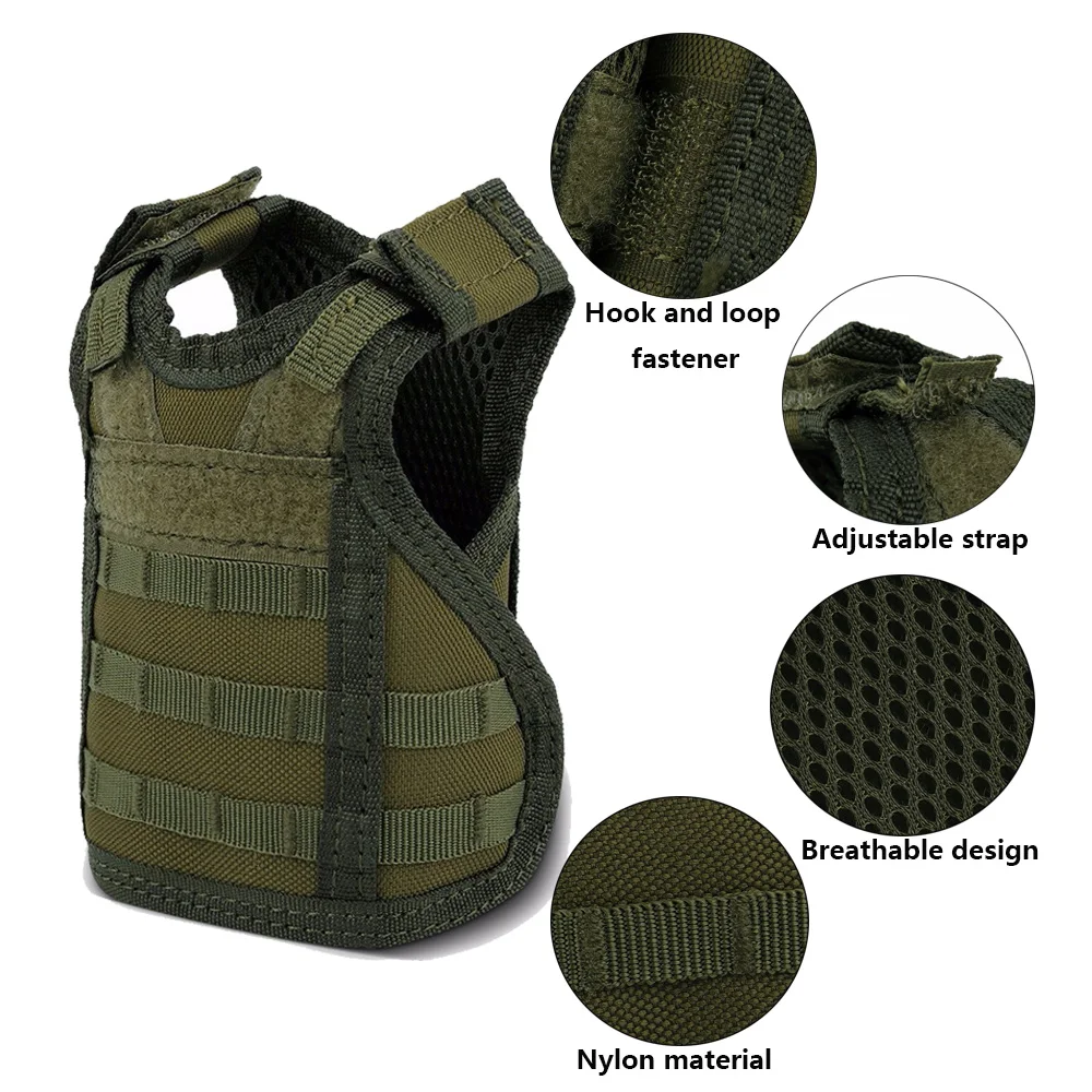 Tactical Mini Hunting Vest Beer Cover Vest Adjustable Molle Shoulder Straps Bottle Vest Water Bottle Carrier for Outdoor Soprts