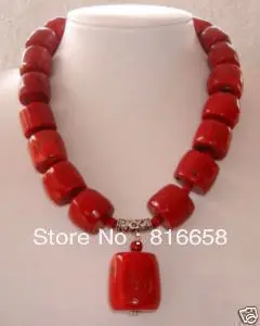 

Free shipping@@Huge Handicraft Red Cylinder Coral Necklace pendant 18