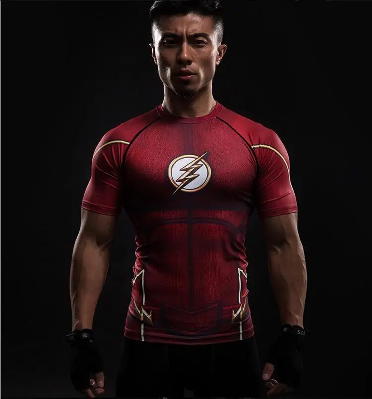 

New red flash compression shirt fitness tights quick dry short sleeve t shirt Summer Men tee tops clothing