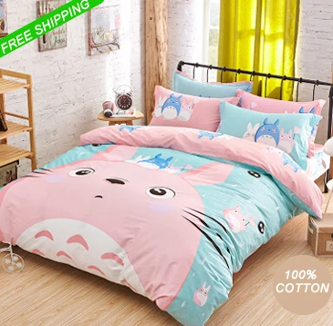 Cotton Pink Totoro Bed Sets Comforter Sets Light Blue Duvet Covers