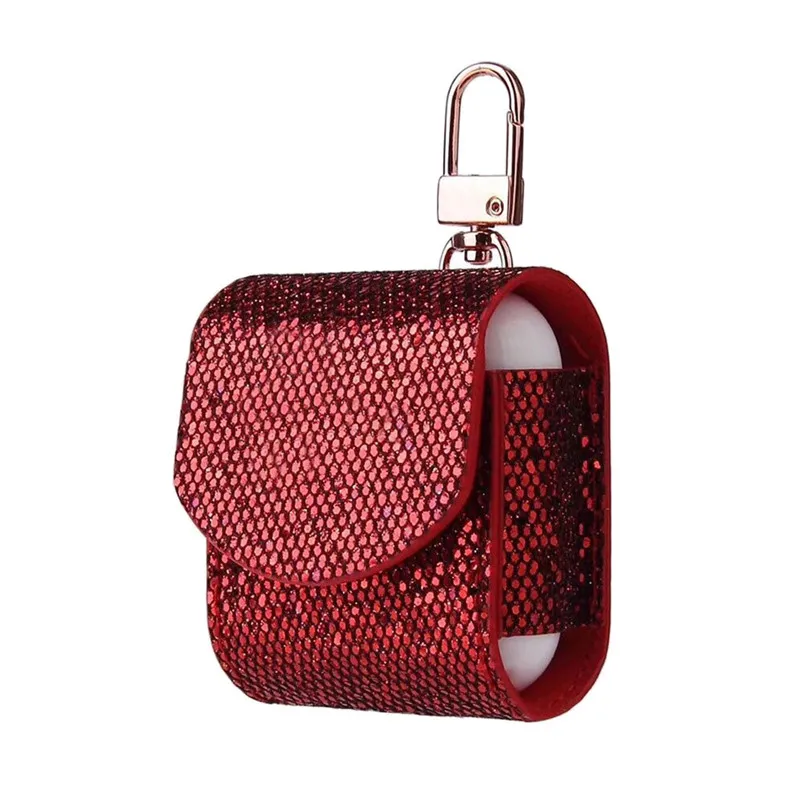 Headphone Bling Case For AirPods Case Magnetic Closure Leather Cover With Anti-lost Keychain Glitter 40MAY2810