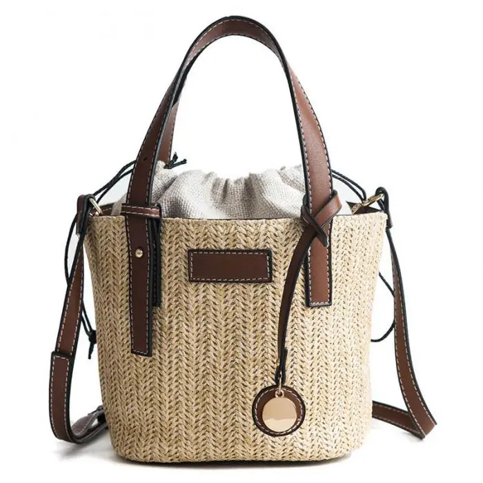 

Women Straw Woven Handbag Simple Adjustable Straps Large Capacity Messenger Bag AB@W3