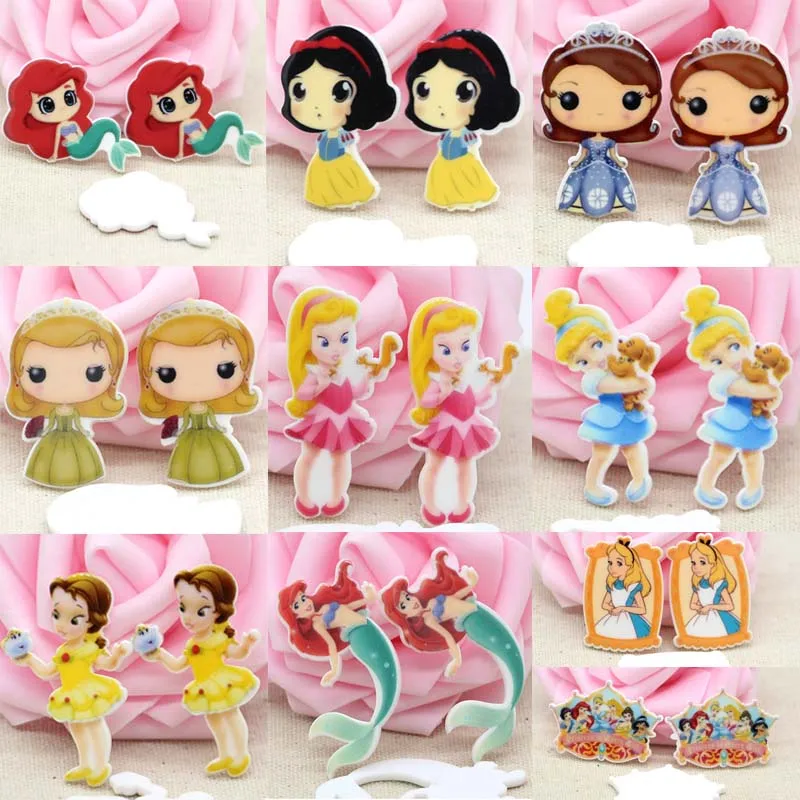 

50pcs/Lot Mixed Cute Princess Resins Planar Flatback Cabochon Cartoon Girls Flat Back for DIY Hairbows Scrapbooking Accessory