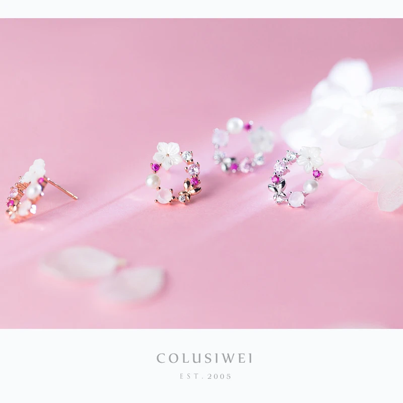 

Colusiwei Shell Pearl Flower Stud Earrings for Women Elegant Natural Opals Floral 925 Sterling Silver Korean Fashion Jewelry